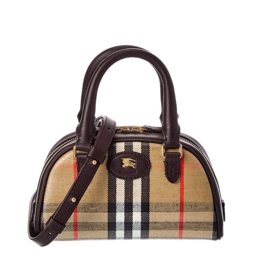 Burberry Highlands Mini Coated Canvas & Leather Bowling Bag, Beige